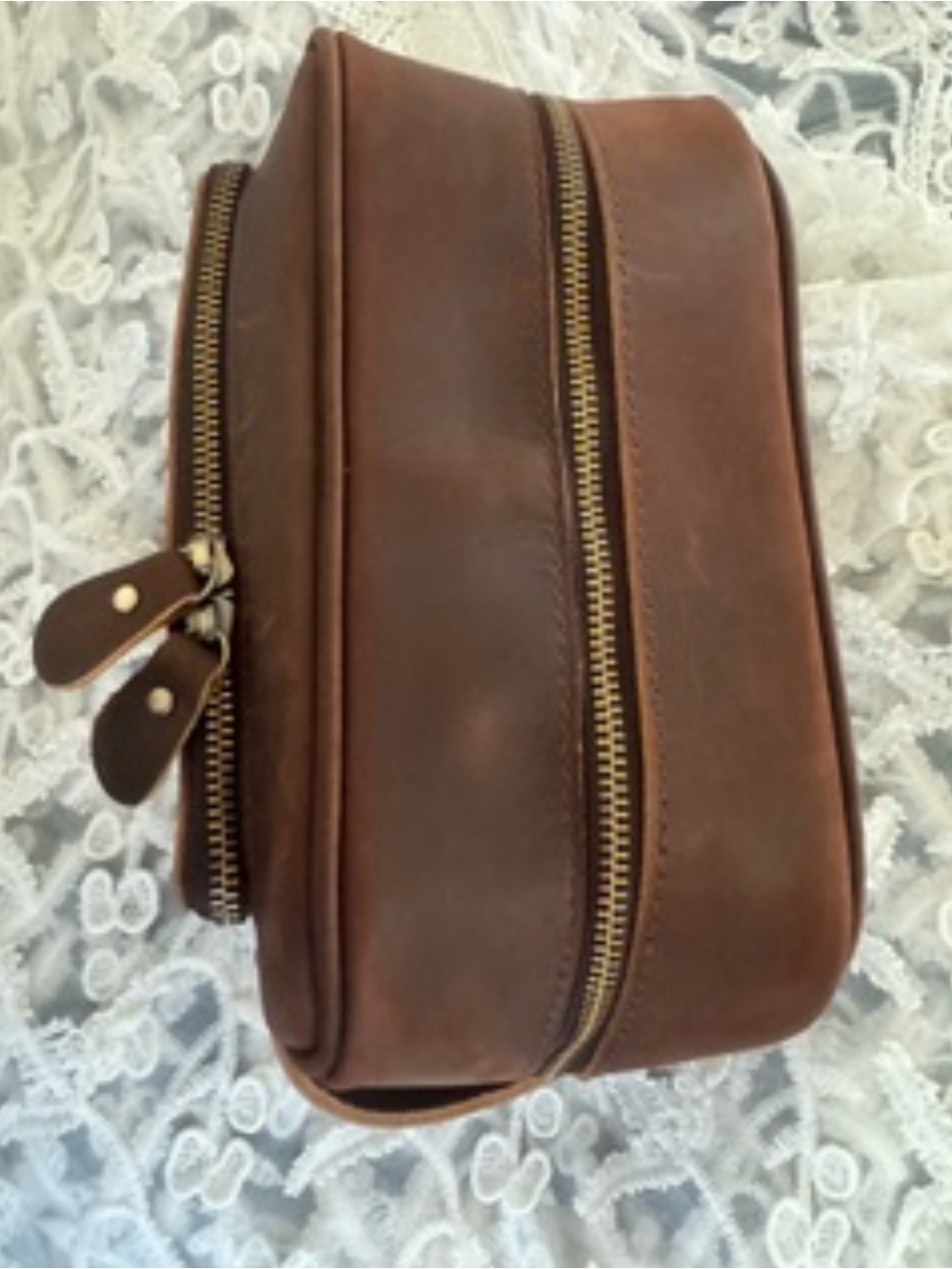 Men's Leather Travel Dopp Kit - Brown, Brand new